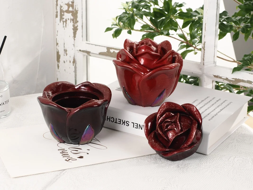 Molde de resina de tarro de almacenamiento de flores rosas 3D, caja de dulces DIY, moldes de resina epoxi de cristal con tapa, caja de almacenamiento de joyas, herramientas de decoración del hogar