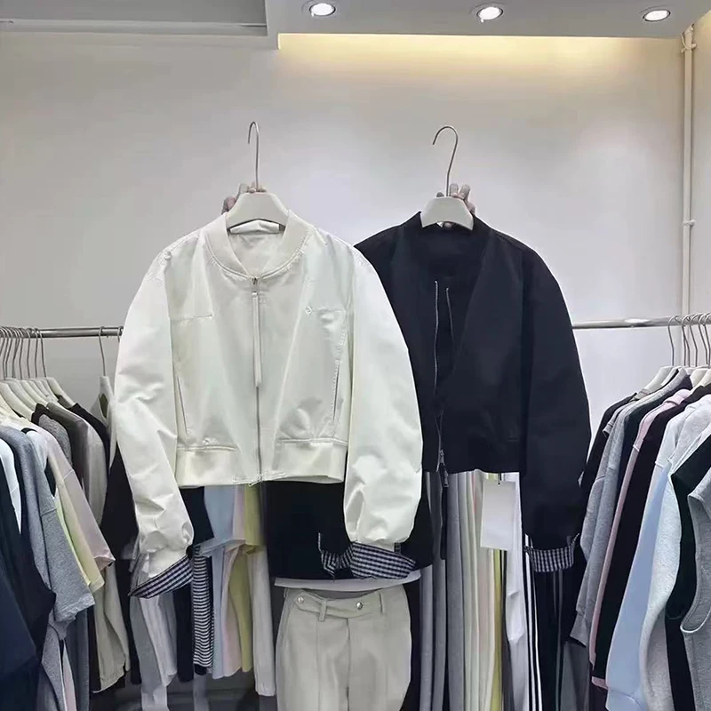 

Новая весенняя повседневная бейсбольная куртка для женщин в стиле Y2K, свободная, с лоскутным дизайном, на молнии, укороченная, в стиле BF, уличная мода, с воротником-стойкой, верхняя одежда