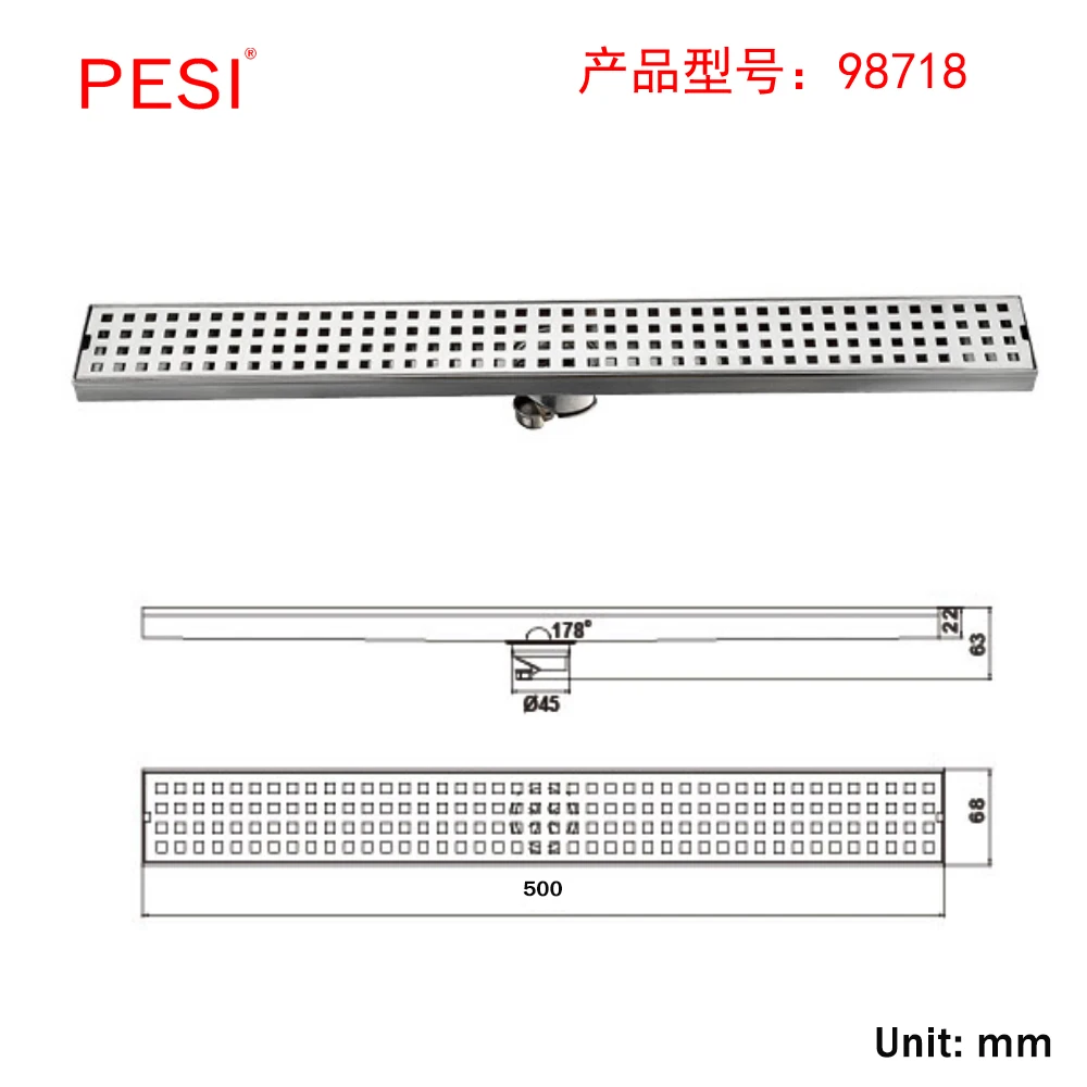 304 Stainless Steel 50/30/15/11cm Linear Anti-odor Long Floor Drain Bathroom Invisible Shower Floor Drain Wholesale Brushed