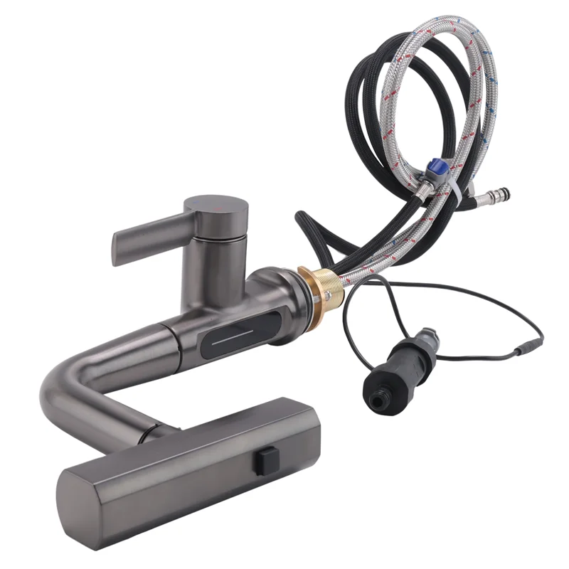 Intelligent Digital Display Cold Hot Mixer Taps Rotatable Sink Lifting Basin Faucet-D-BAAX