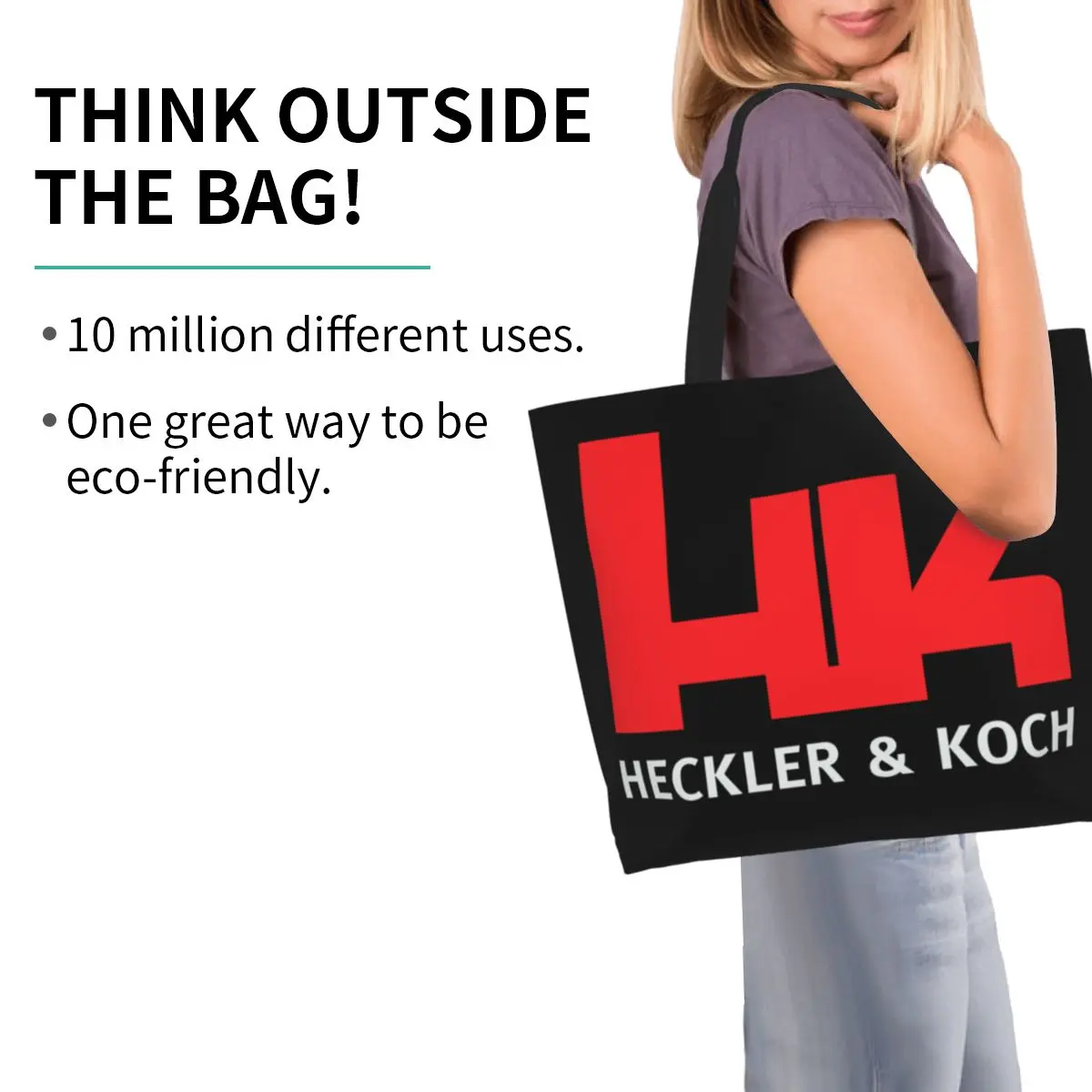 Cute HK Heckler Firearms Koch Gun Shopping Tote Bags Recycling Canvas Groceries Shoulder Shopper Bag