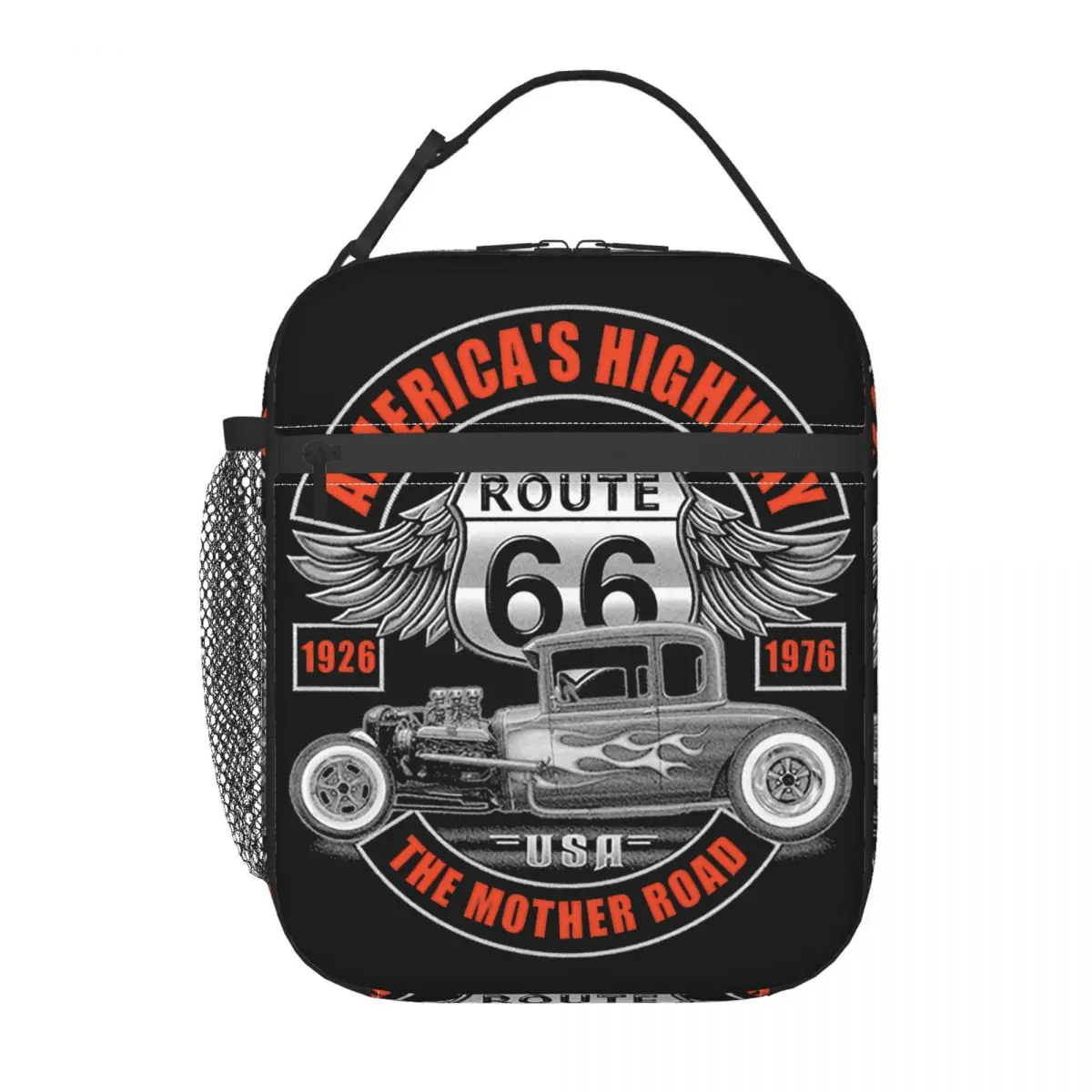 Route 66 Portable Lunch Boxes for Women Leakproof America Highway Mother Road Thermal Cooler Food Insulated Lunch Bag Office