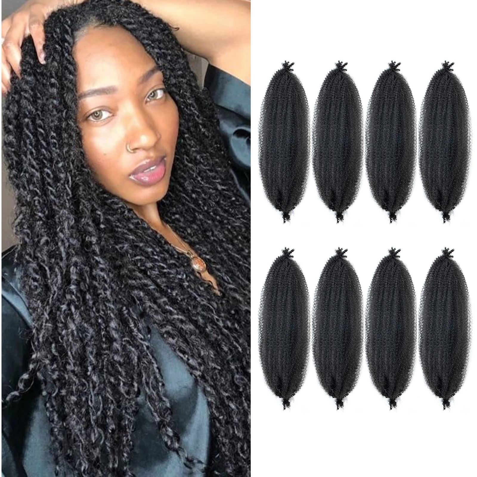 Pelo Afro Twist de 24 pulgadas, pelo Afro elástico pre esponjoso, pelo trenzado de primavera, cabello envolvente preestirado para cabello suave Locs