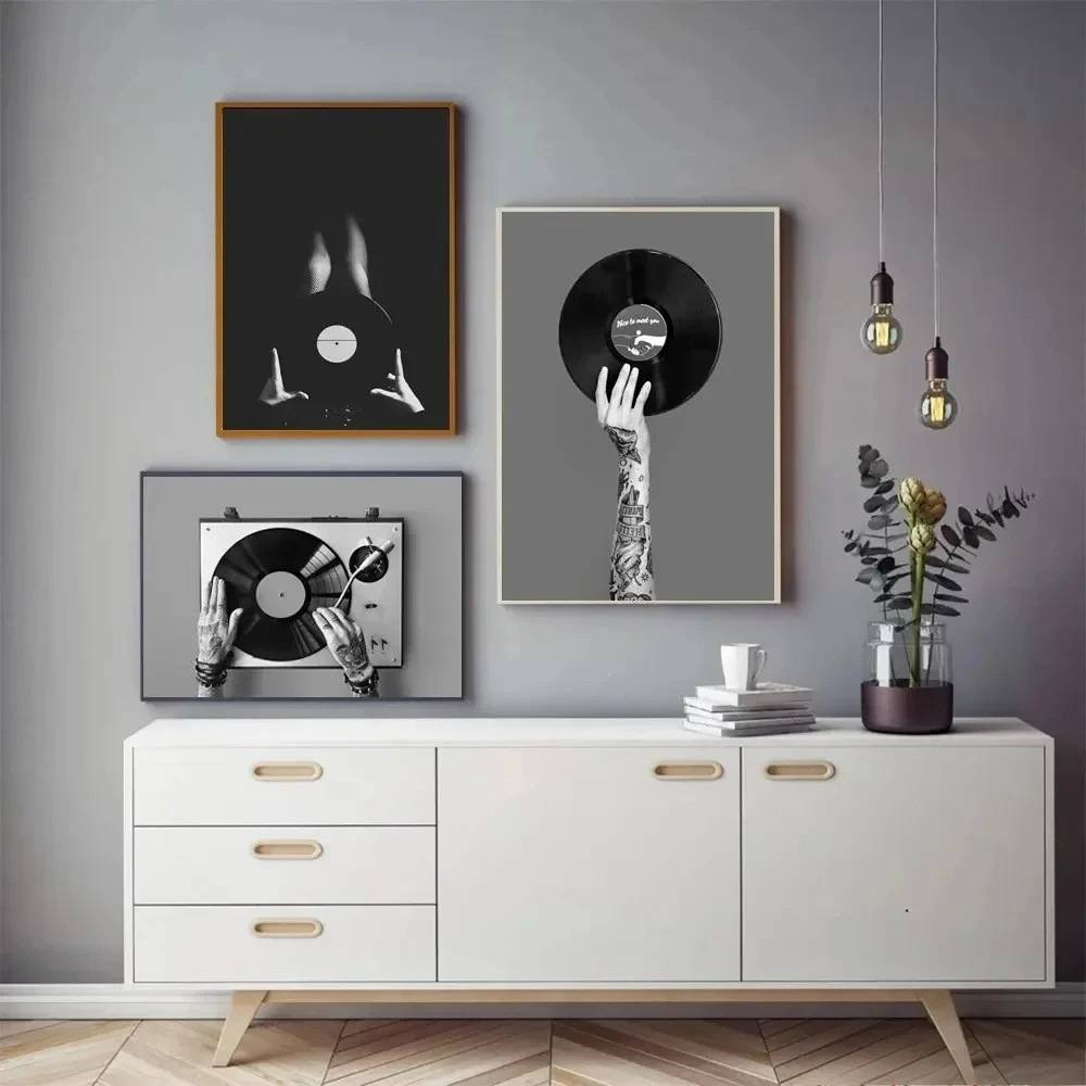 Vintage Music Vinyl Record Poster Wall Art Black and White Photo Headphone Lyrics Canvas Painting Prints Music Studio Decor