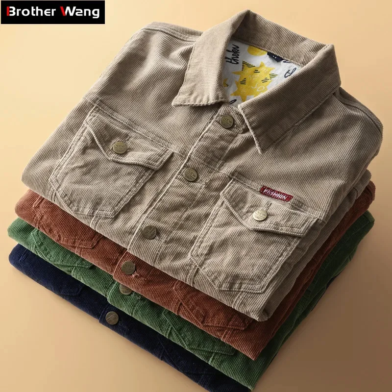 

Autumn 2024 New Men's Corduroy Jacket Slim Fashion Casual Vintage and Coats Male Brand Clothes Khaki Green Blue Coffee