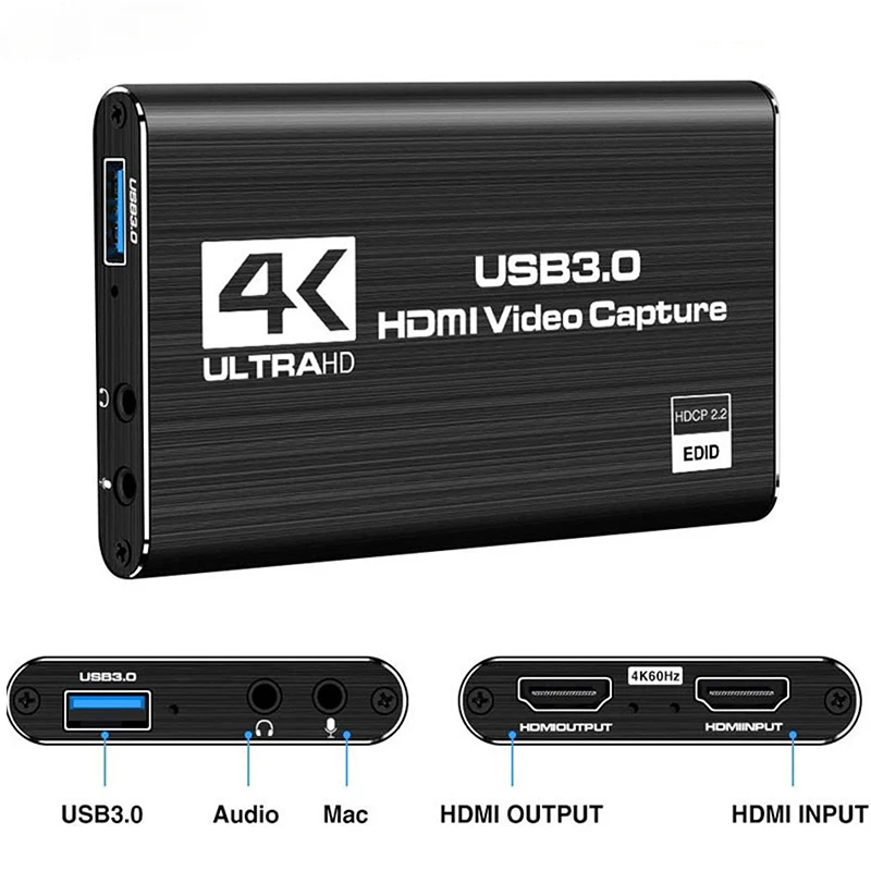 4K HDMI-compatible USB 3.0 Video Capture Card 1080P 60fps HD Video Recorder Grabber for OBS Capturing Game Card Live