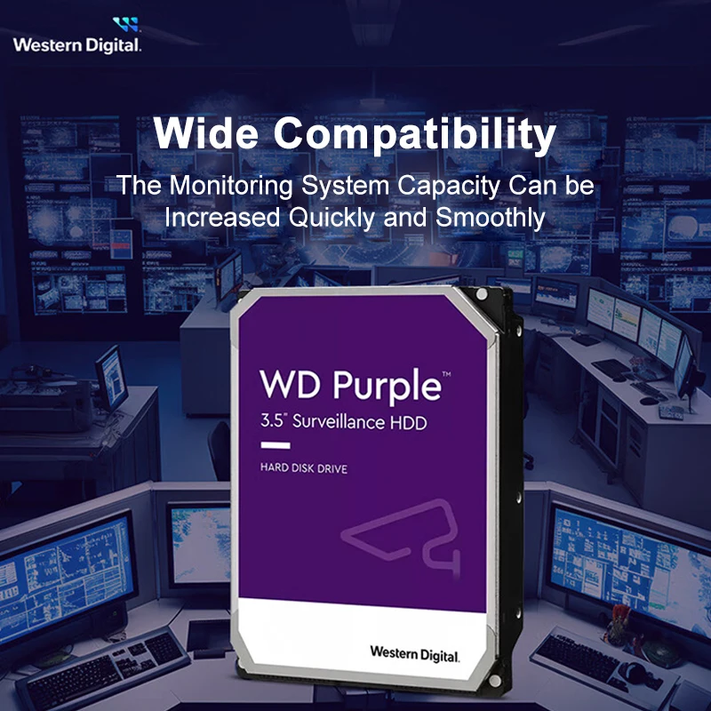WD 퍼플 감시용 내부 하드 드라이브 디스크 3.5인치 64M 캐시 SATA III 6Gb/s 1TB 4TB 6TB 8TB HDD HD 하드디스크 CCTV DVR NVR용