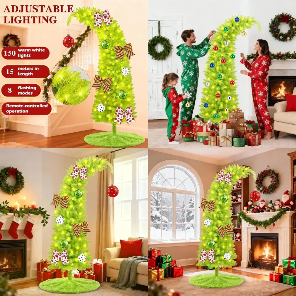 

150 светодиодных светильников, причудливая гибкая рождественская елка длиной 5,25 фута с таймером и 8 режимами, зеленая елочная юбка для праздничного декора