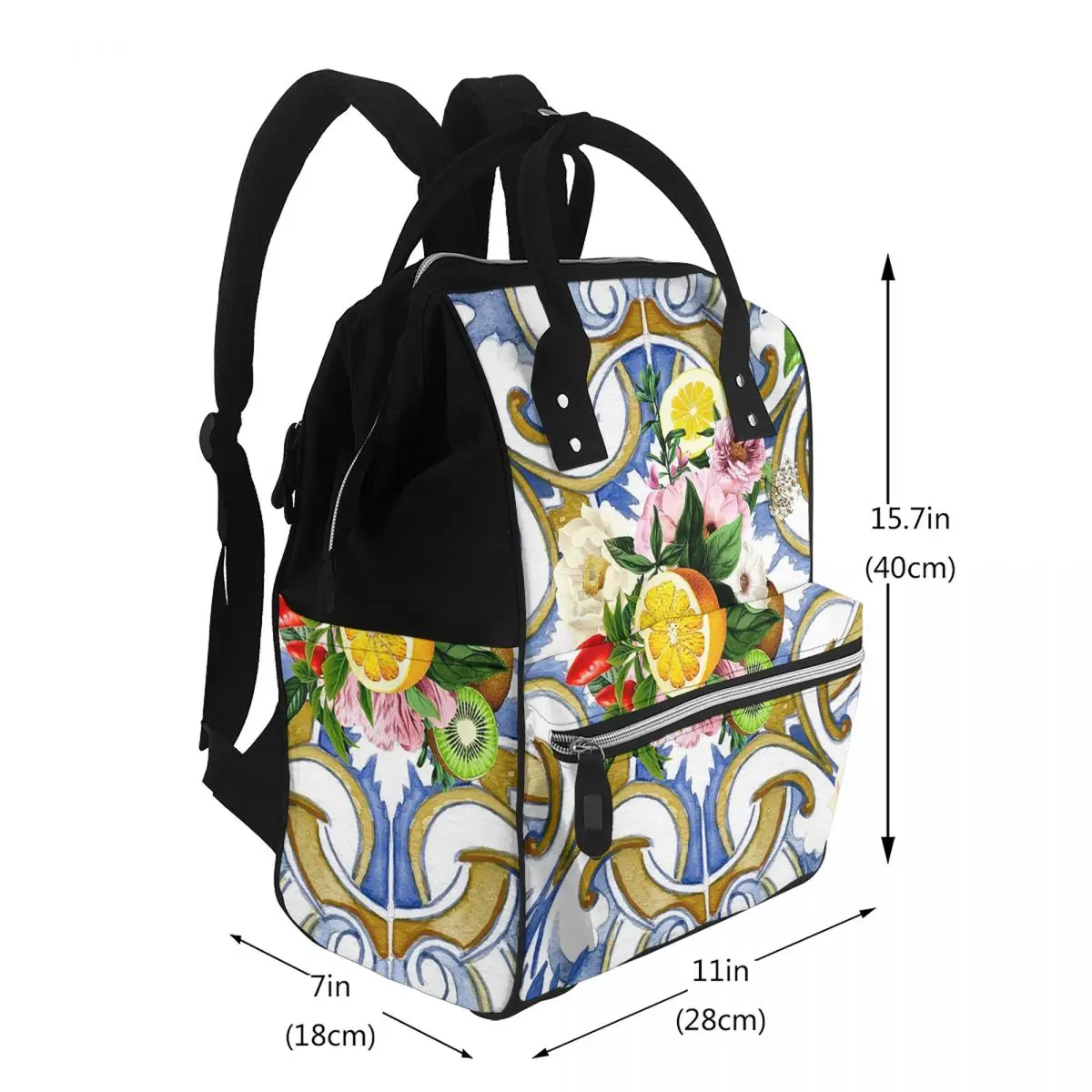 Sicilian Tiles,mediterranean,mosaic,lemons Student Backpack School Bag Hiking Travel Daypack for Men Women Bookbag Shoulder Bags