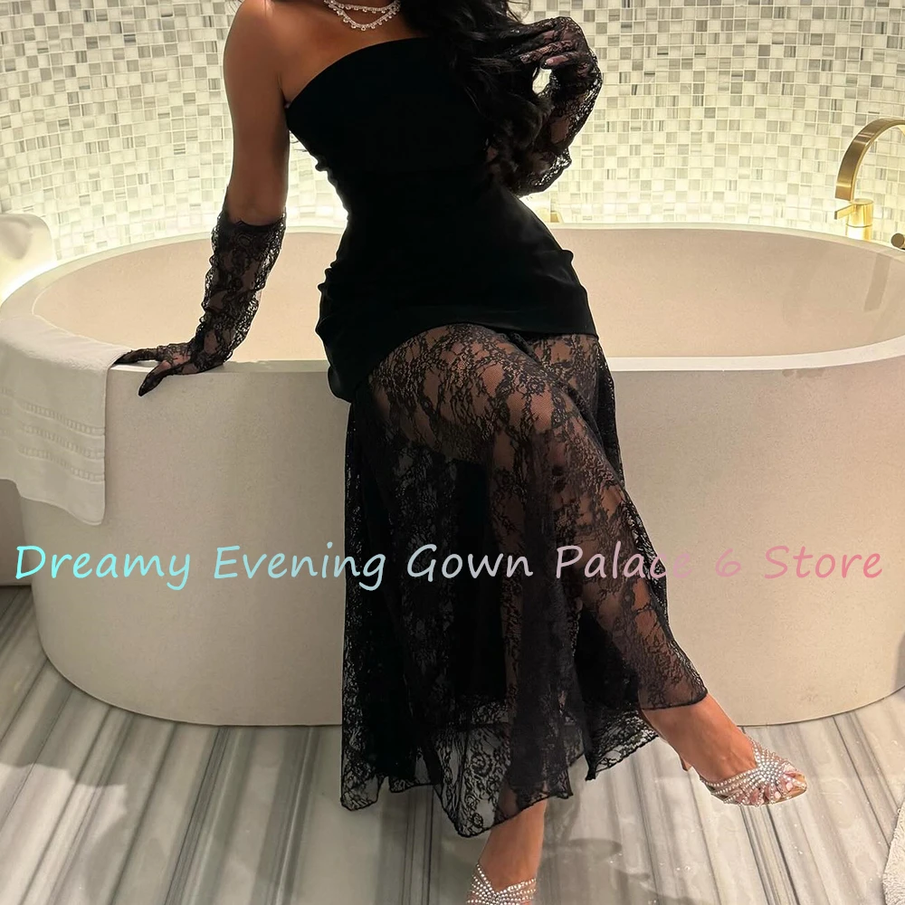 Customized Sexy Lace A-Line Detachable Sleeve Evening Dress High Quality Floor Length Strapless платье вечернее Custom Size