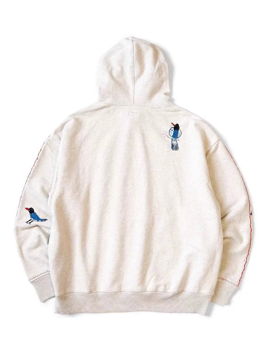 2025 KAPITAL Relaxing Floral Bird Embroidered Pure Cotton Loose Hooded Sweatshirt WY1474