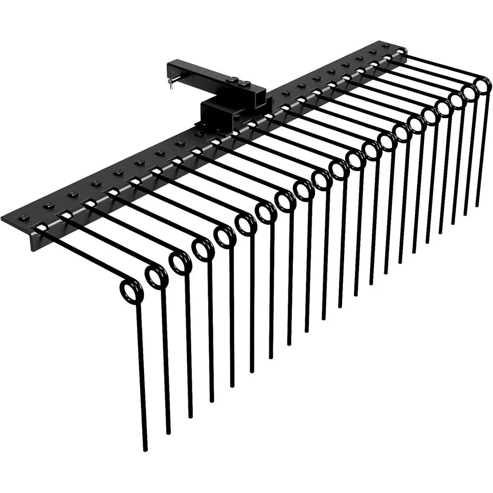 

48-дюймовые прочные стальные пружинные грабли из сосны для крепления на 2-дюймовый приемник или газонный трактор/квадроцикл/вездеход, черные