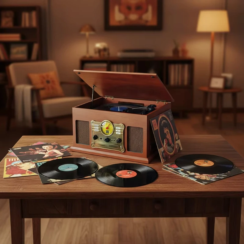 

Vintage phonograph CD player vinyl record player radio speaker all-in-one machine home decoration made in China