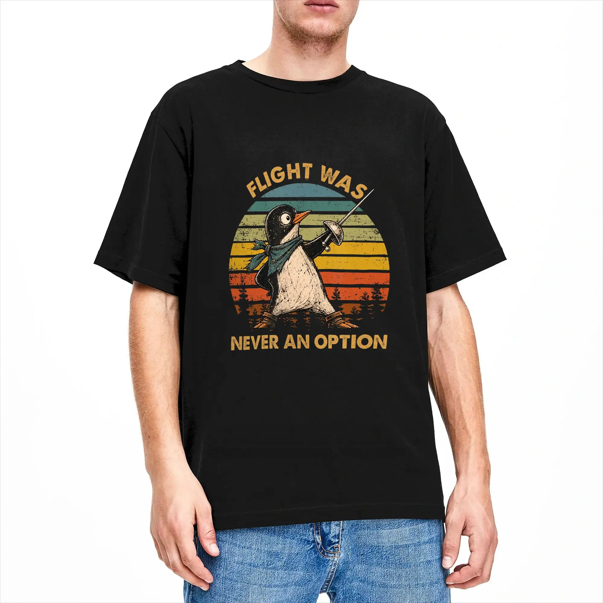 Men's Flight was Never an Option Tactical Penguin Funny Bird Meme T-Shirts  100% Cotton Clothing Summer Short Sleeve T-Shirt