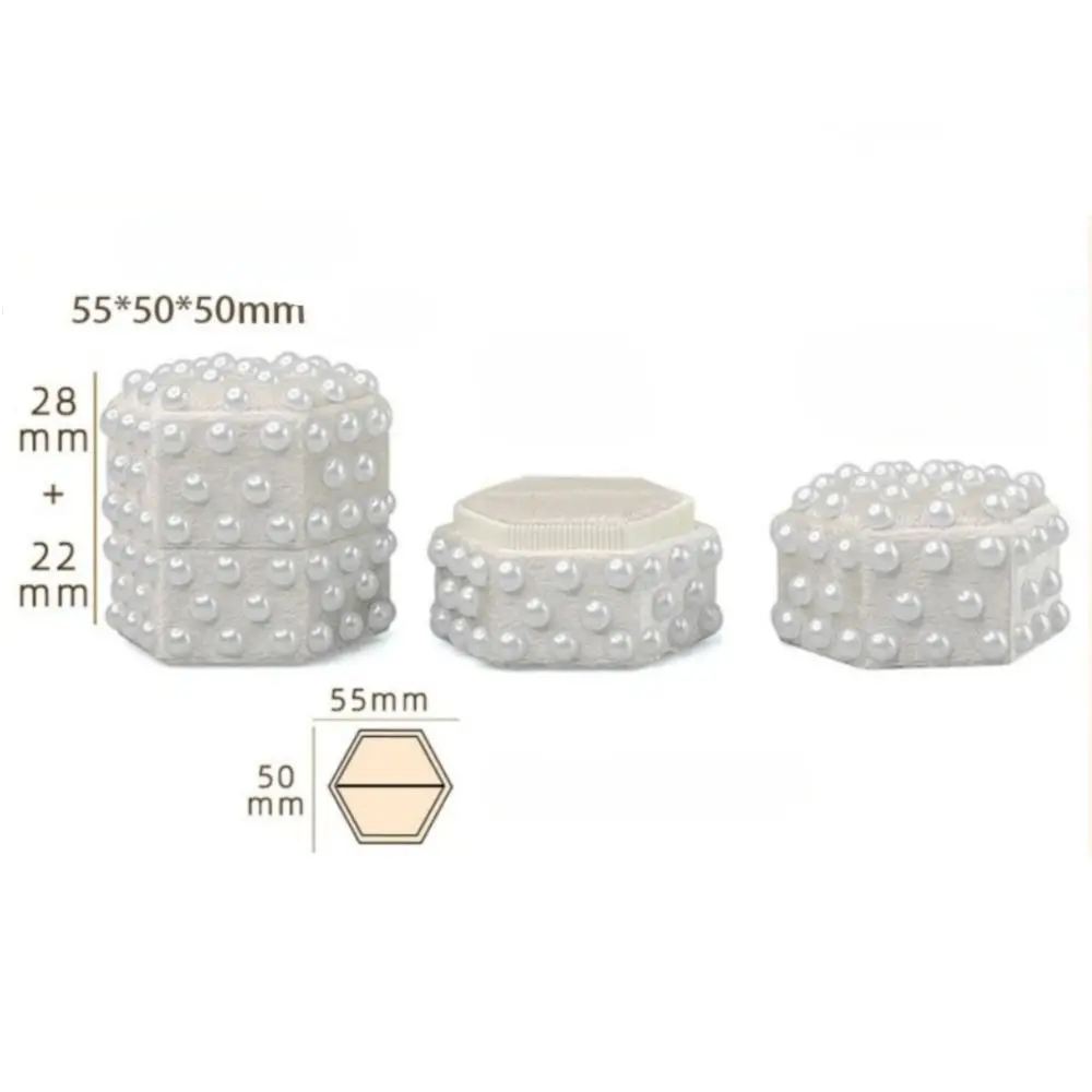 Pearl Velvet Ring Box 2/3 Slots with Detachable Lid Elegant Jewelry Box Wedding Decor Hexagon Ring Gift Box for Wedding Ceremony