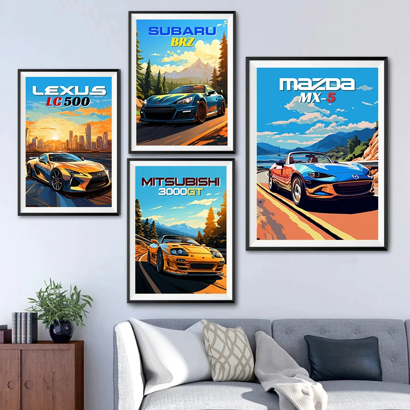 Classic Japanese Car Toyota Honda NSX Posters and Prints Canvas Painting Wall Art Mazda RX-7 Pictures for Living Room Home Decor