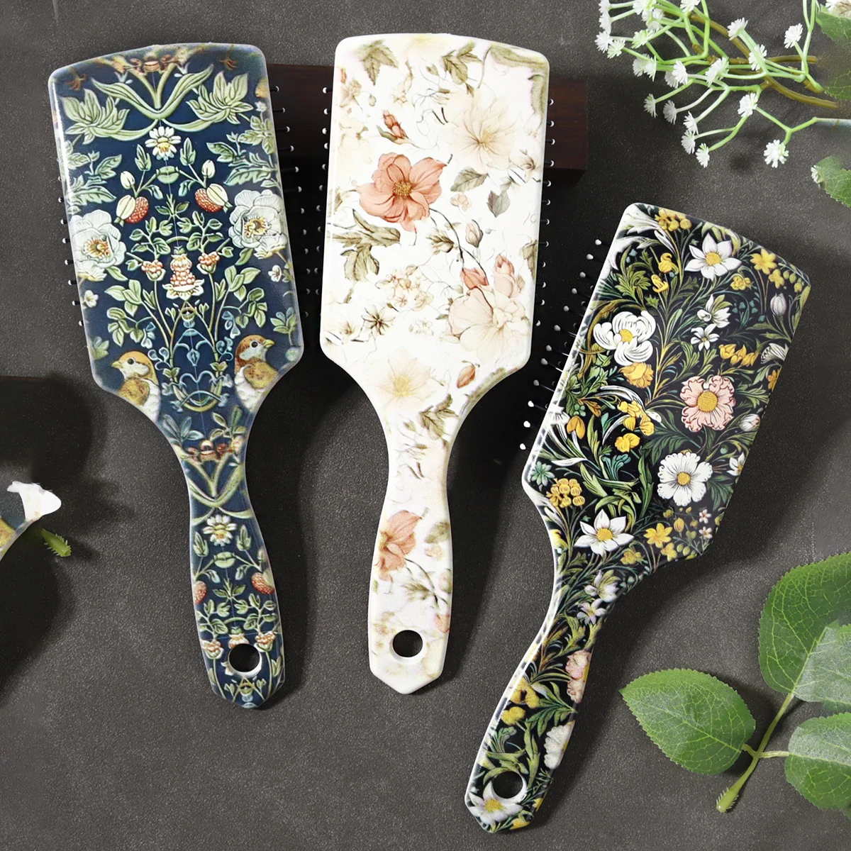 فرشاة شعر بنمط الأزهار، فرشاة شعر نايلون مضادة للكهرباء الساكنة، مقبض بلاستيكي ABS متين، هدية، خاصة لشعر مستعار حقيقي