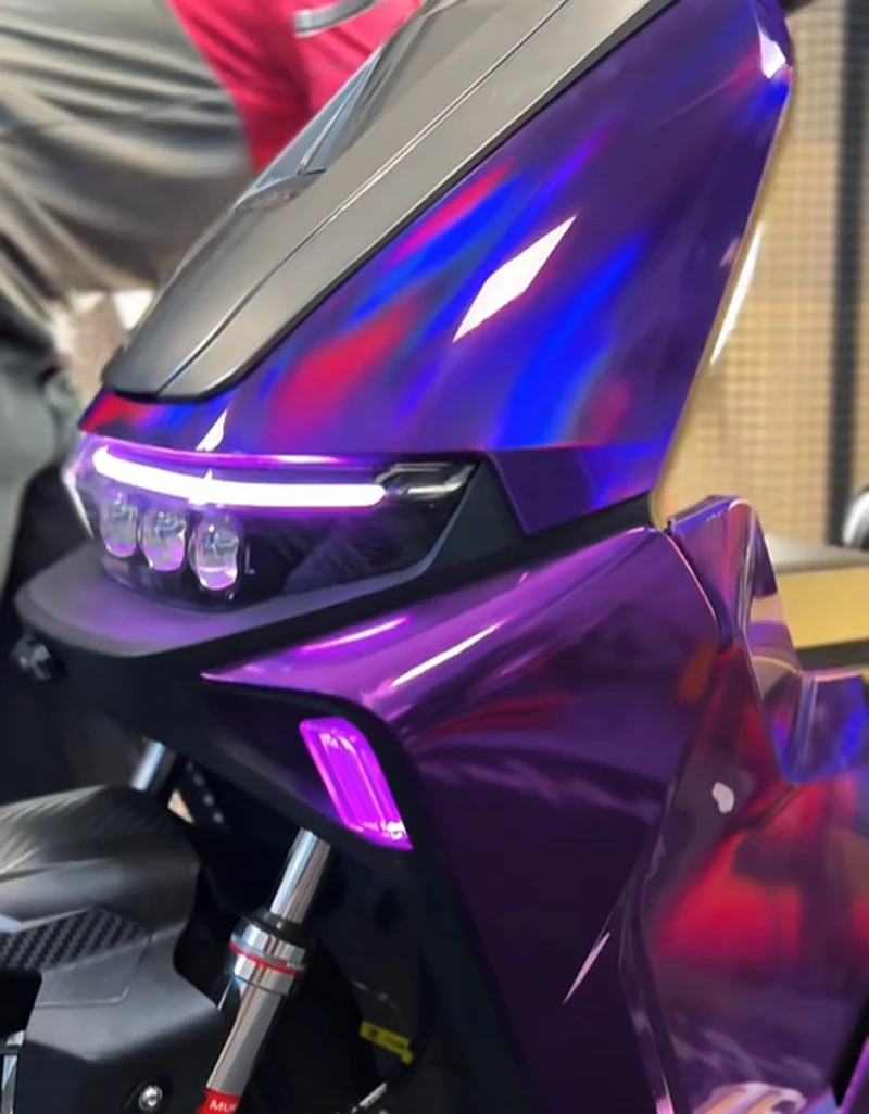 Glänzende Holographische Chrom-Lila Vinylfolie Rolle Selbstklebende Motorrad-Auto-Folierung DIY-Aufkleber Luftfreisetzend Blasenfrei – Detail 3