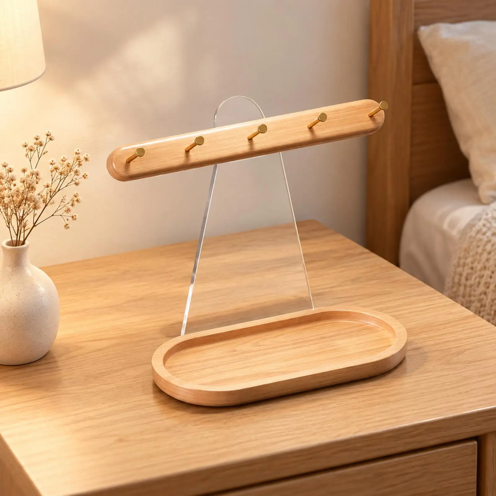 Sturdy Entryway Storage Rack with Acrylic Support and Metal Hooks for Keys Watches Perfume Desk Organizer for Home