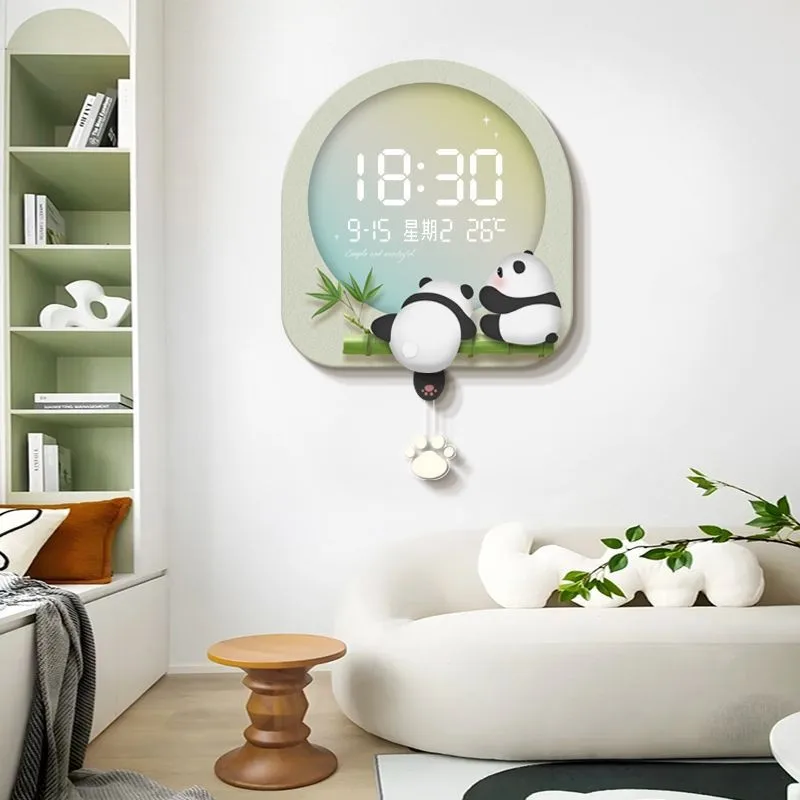 Panda pendulum luminous electronic clock wall clock living room meal children's room creative lamp watch wall clock
