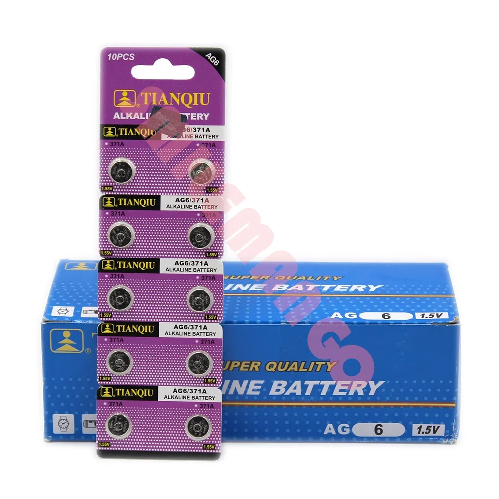 TIANQIU Alkaline Battery AG6 1.55V Button Coin Cell 371 SR920SW LR920 SR927 171 370 L921 LR69 SR920 Watch Battery Drop Shipping