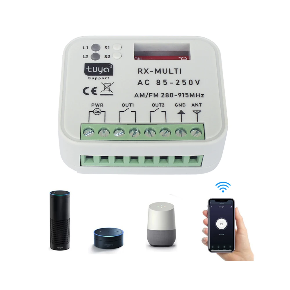 RX-MULTI-receptor inteligente de puerta Tuya, controlador de puerta de garaje, código fijo, 300 MHz, 915mhz, abridor, interruptor de 12V y 433 V, 433,92-220 MHz