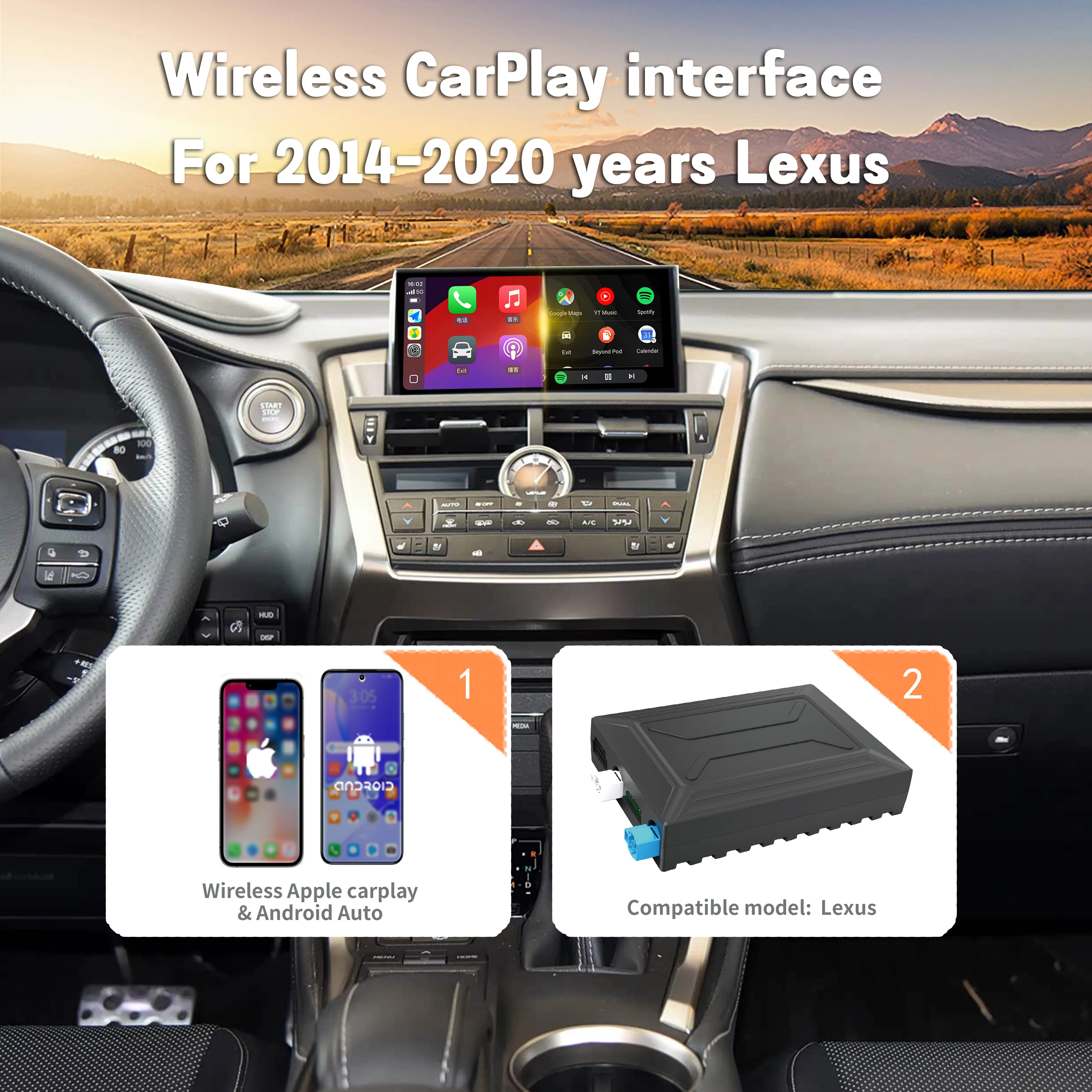 

Wireless CarPlay Android Auto Screen Mirroring for Lexus 2012-2020 Knob Touch Pad Joystick OEM Screen Interface