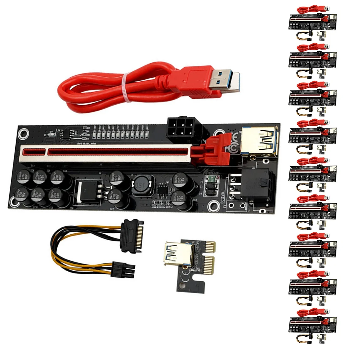 10 PCS VER011 PRO Riser Card PCI-E 1X to 16X USB3.0 6PIN Graphics Extension Cable with 10 Solid Capacitors B250 B75