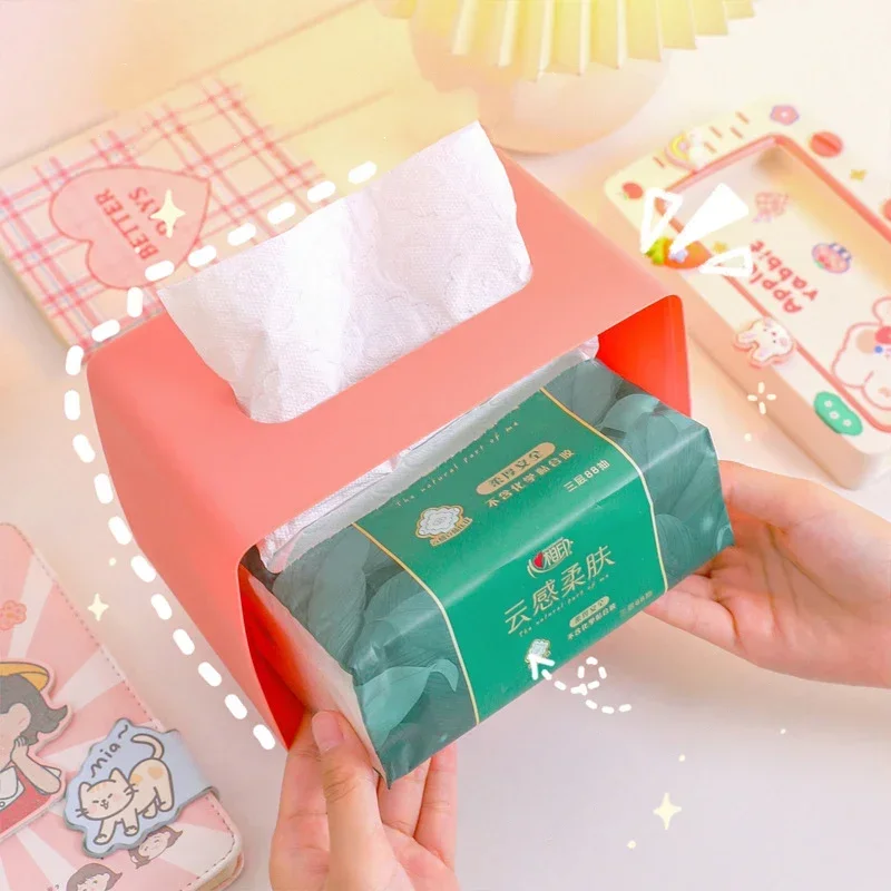 Cute Multifunction Tissue Box Holder Square for Home Desktop Decor Tv Tissue Box Case Pink Phone Holder Storage Organizer