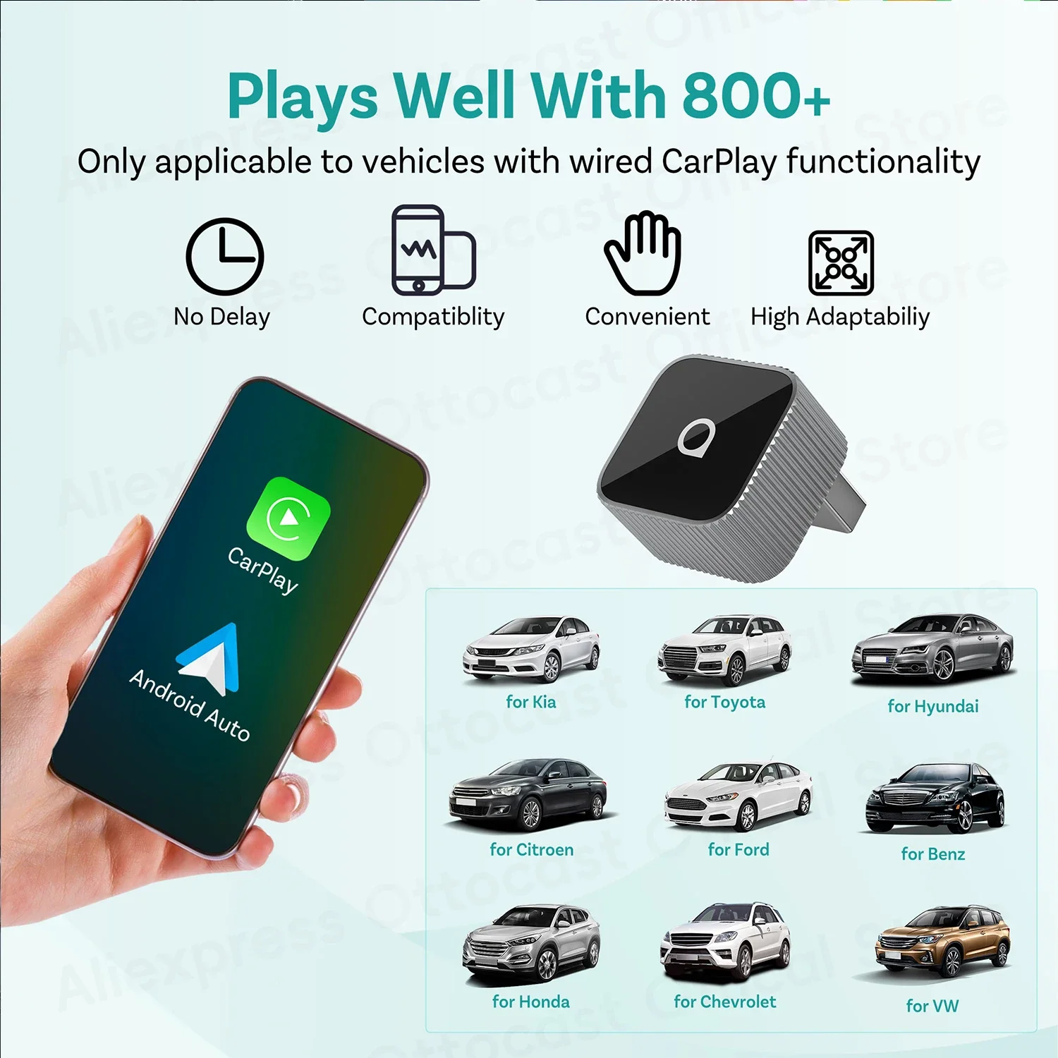 OTTOCAST MINI Slim Wireless CarPlay Android Auto محول 2 في 1 USB دونغل ملحقات السيارة لشركة فولكس فاجن تويوتا هيونداي كيا شيفروليه