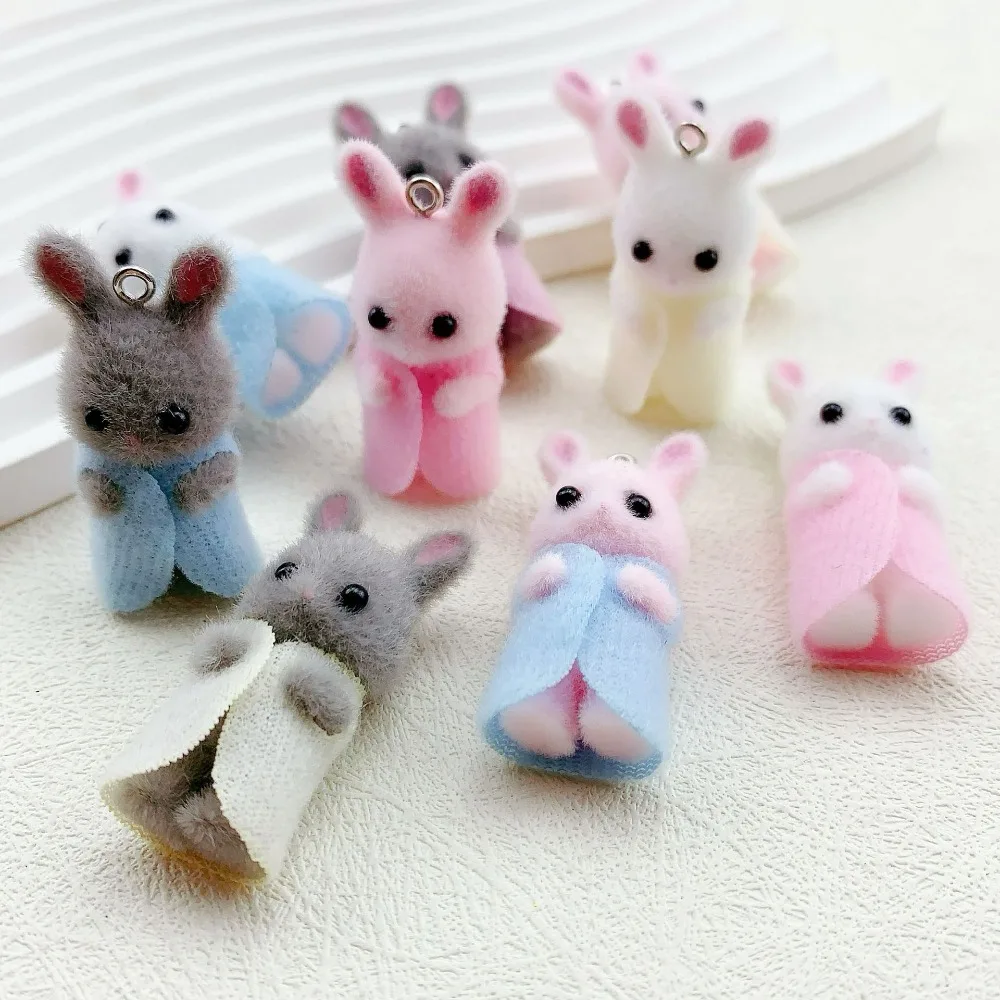 Resin Dress Rabbit Pendant 3D Flocking Miniature Rabbit Dolls Multipurpose Hairy DIY Rabbit Charms