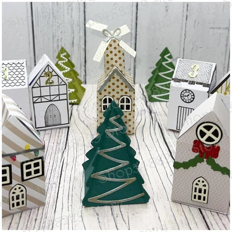قوالب القطع المعدنية ثلاثية الأبعاد لسكرابوكينغ الجديدة لصنع الورق مجموعة قوالب شجرة عيد الميلاد إطار منقوش بطاقة لوازم حرفية