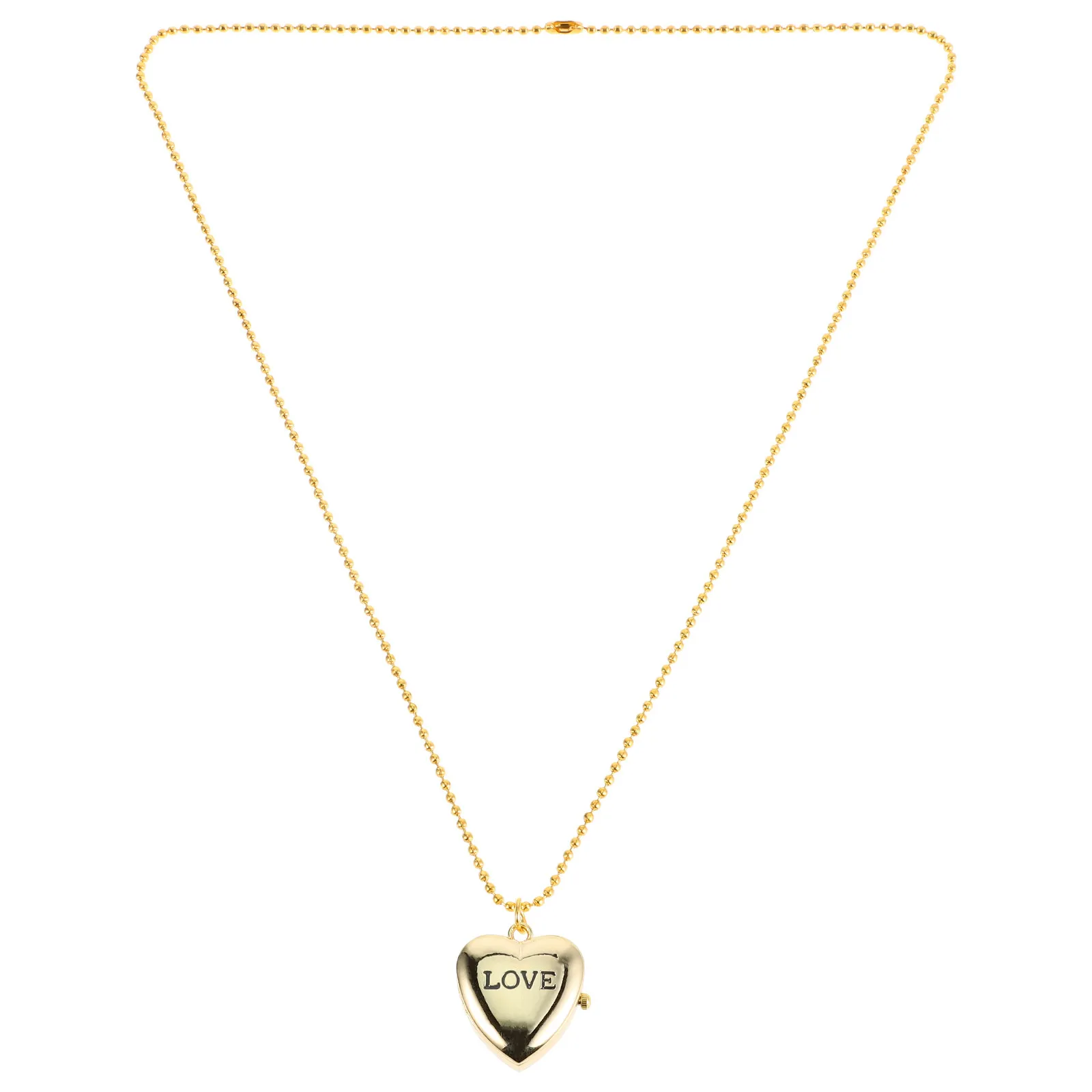 Cute Heart Shaped Locket Necklace with Mini Pocket Watch Alloy Gold Tone for Little Girls Kids Women Sentimental Love Jewelry