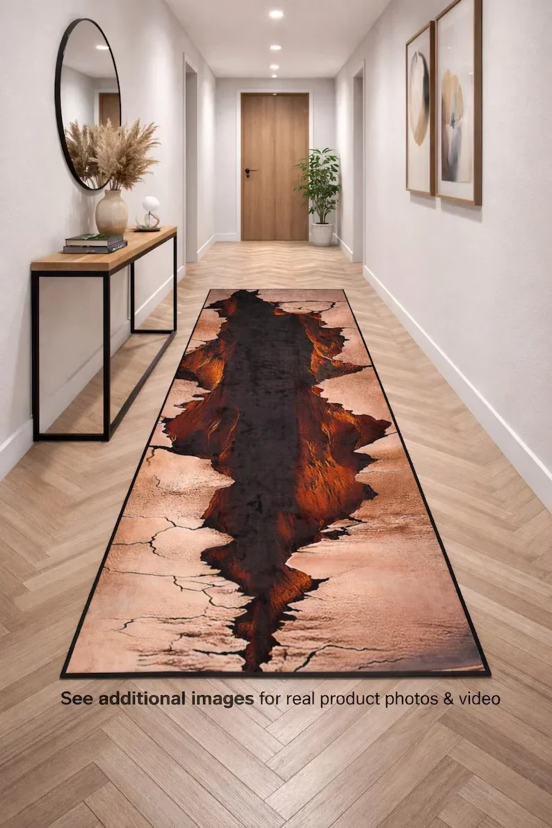 2D Nature Wooden Bridge River Stream Runner Rug Creative Corridor Floor Mat