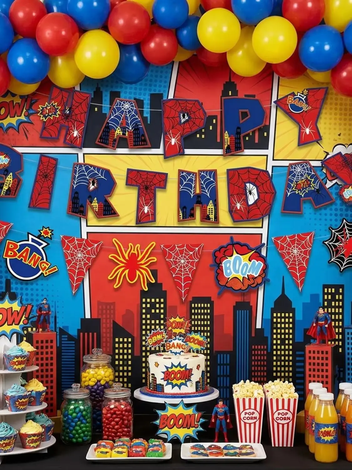 City Hero Spinnennetz-Themen Geburtstagsparty-Banner Dekoration für Kinder Jungen Mädchen Partyzubehör Fotobox Babyparty-Geschenke – Detail 4