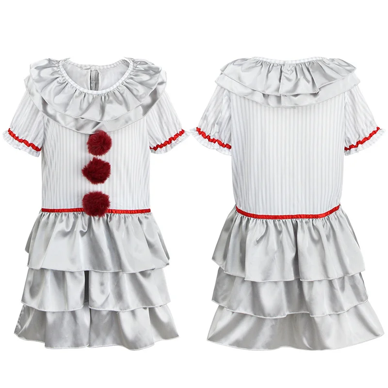 Kids It Pennywise Cosplay Costume Dress with Gloves Full Set Resurrection Night Clown Outfit Halloween Carnival Clothes