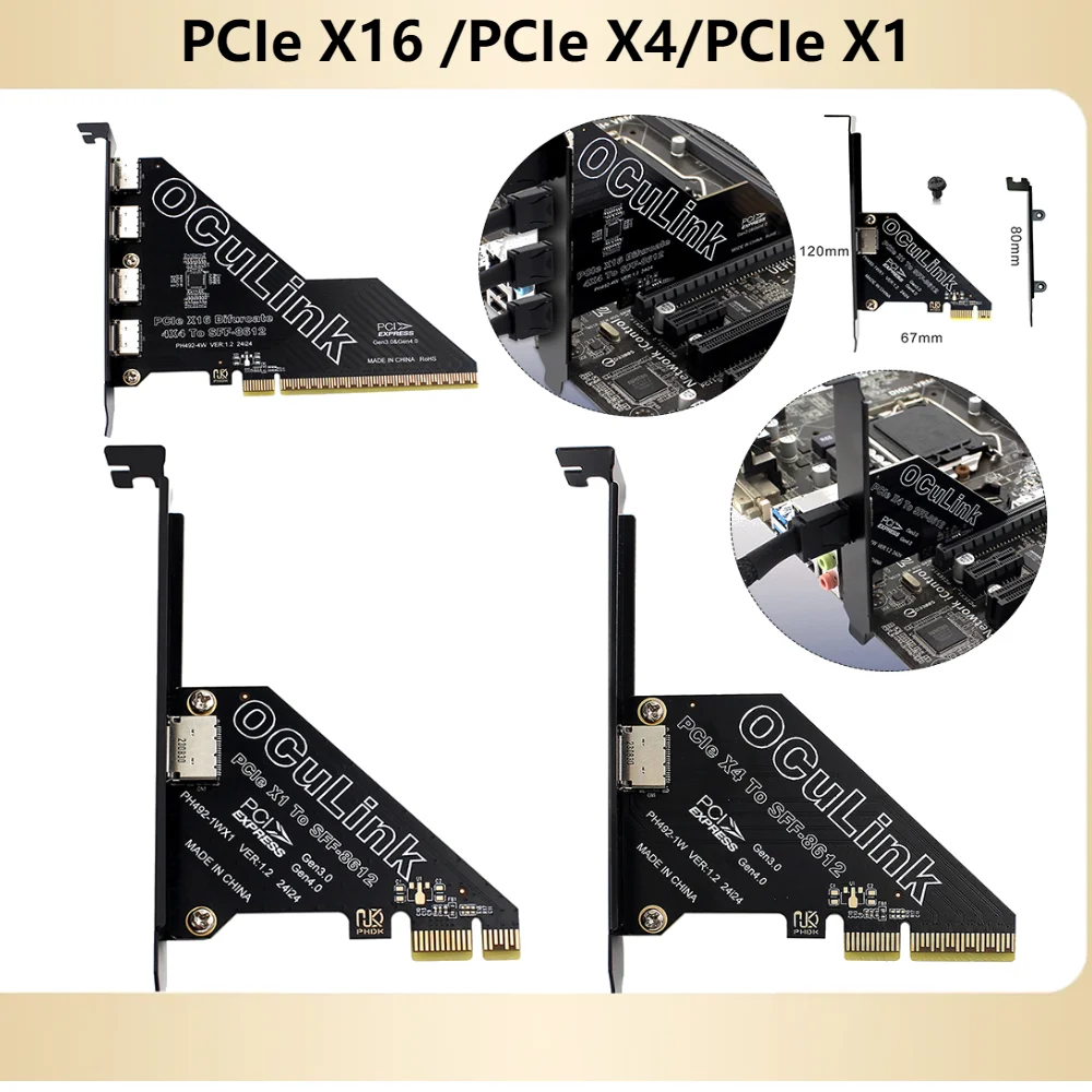 PCI Express To SFF-8612 Expansion Card PCIe X16 SSD To U.2 OCUlink SFF-8612 Adapter Card Expansion Card for Mac Os/Windows/Linux