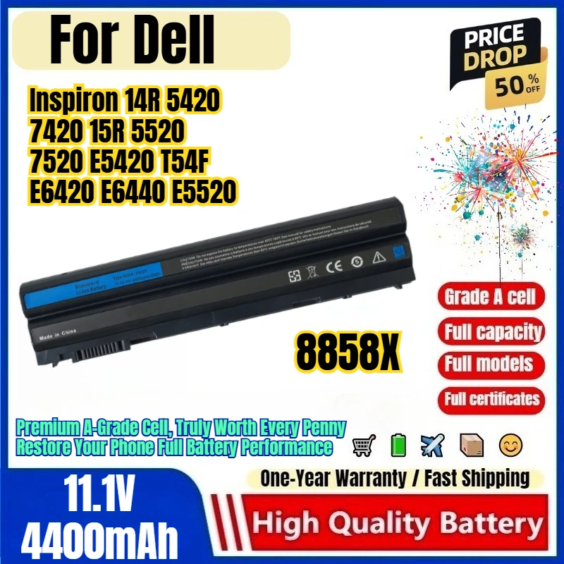 8858X for Dell Inspiron 14R 5420 7420 15R 5520 7520 E5420 T54F E6420 E6440 E5520 Laptop Battery 0 Cycle  Replacement Bateria