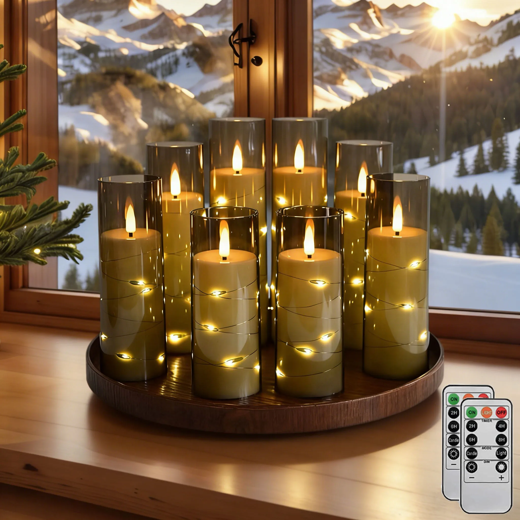 8 Stück flackernde, realistische flammenlose Kerzen mit integrierter Lichterkette für Hochzeitsdekoration, Tischdekoration, batteriebetriebene LED-Säulenkerzen mit Fernbedienung und Timer für Ostern,