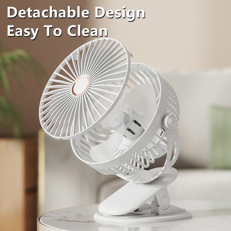 Portable Clip on Fan Small Powerful 3 Speed Quiet 360° Rotate USB Rechargeable Mini Personal Cooling Fan for Desk Table Gift