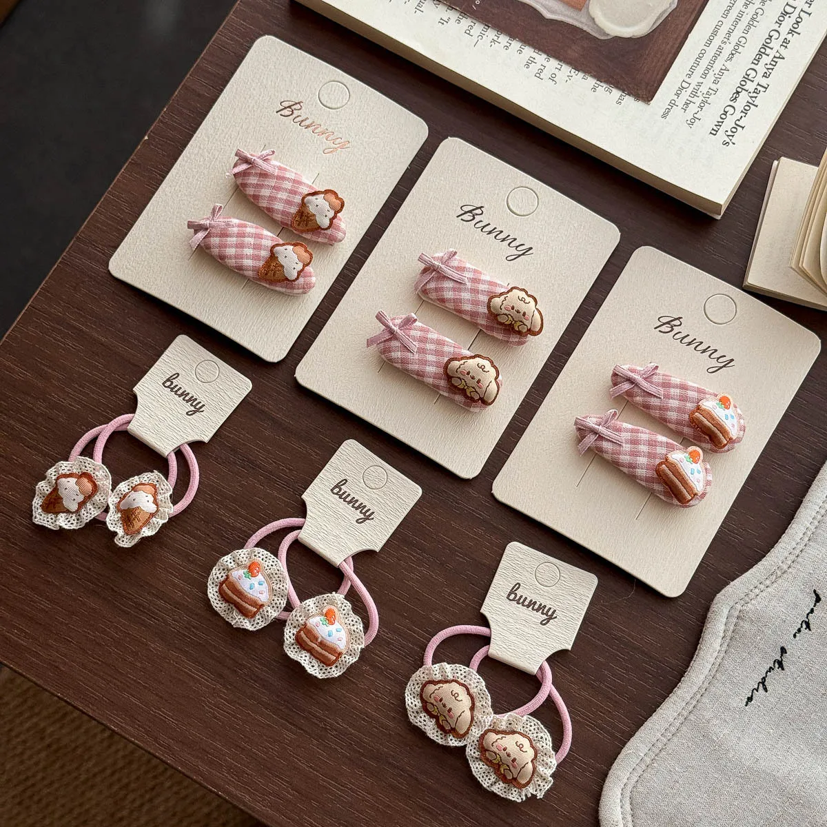 Sweet Pink Plaid Hairpin Cute Kids Hair Accessories Bangs Side Clip Ponytail Rubber Band Cute Hair Tie for Girls