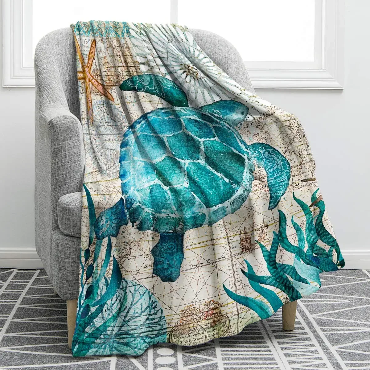 Flannel Fleece Bed Blankets Lightweight Cozy Throw Blanket for Couch Sofa Bedroom Adults Teen Sea Turtle Ocean Animal Landscape