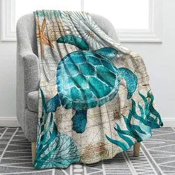 Flannel Fleece Bed Blankets Lightweight Cozy Throw Blanket for Couch Sofa Bedroom Adults Teen Sea Turtle Ocean Animal Landscape