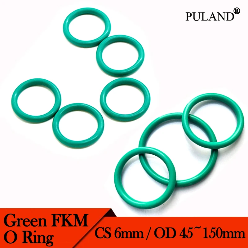 

Green FKM Fluororubber O-rings Sealing Ring Thickness CS6mm OD40mm~150mm O Ring Fuel Washer Oil Resistant Acid & Alkali 5/10pcs