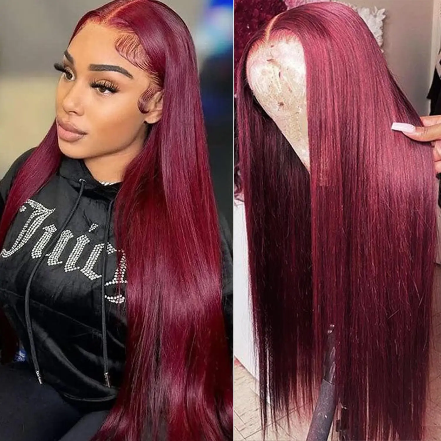 

99J Burgundy Wigs Human Hair 4x4 13x4 Lace Wig Transparent Straight Lace Front Wigs Pre Plucked Wine Red Colored for Black Women