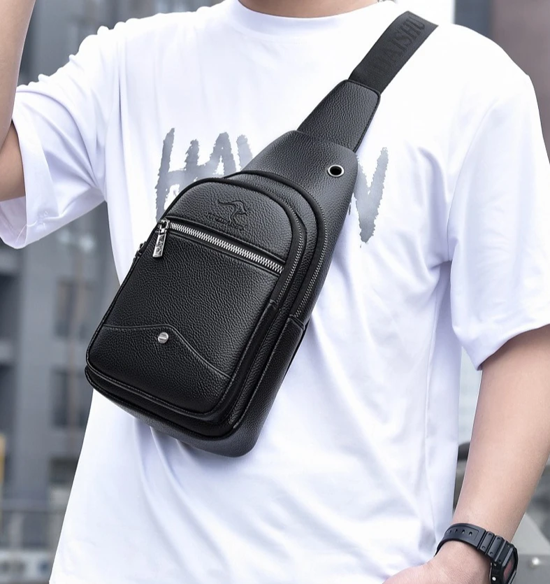 

Мужская нагрудная сумка из искусственной кожи, износостойкая, с несколькими карманами, большой вместимости, простой молодежный дорожный рюкзак через плечо