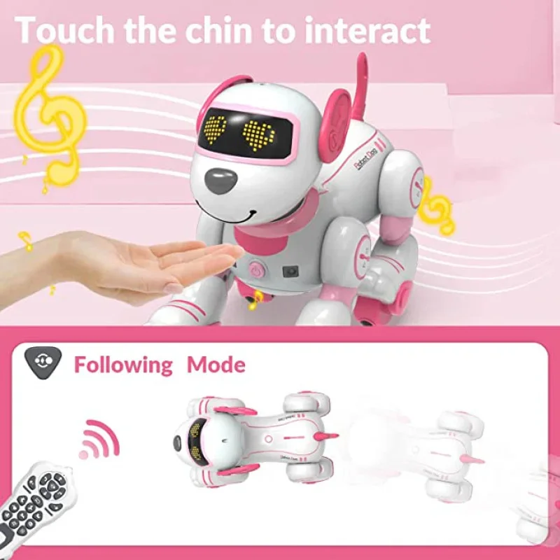 Jouet pour chien robot télécommandé intelligent – Animal de compagnie électrique sensible au cascade, danse et au toucher pour enfants