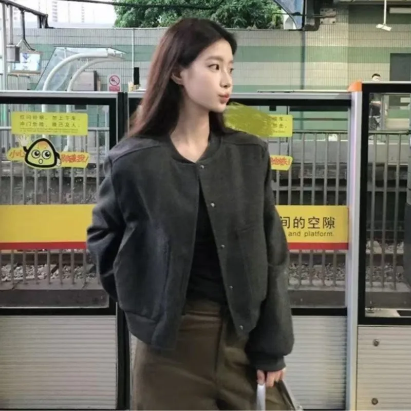 

Autumn American Retro Jackets Women Aesthetic Streetwear Lady All-match Vintage Fashion Crops Leisure Trendy Long Sleeve Outwear