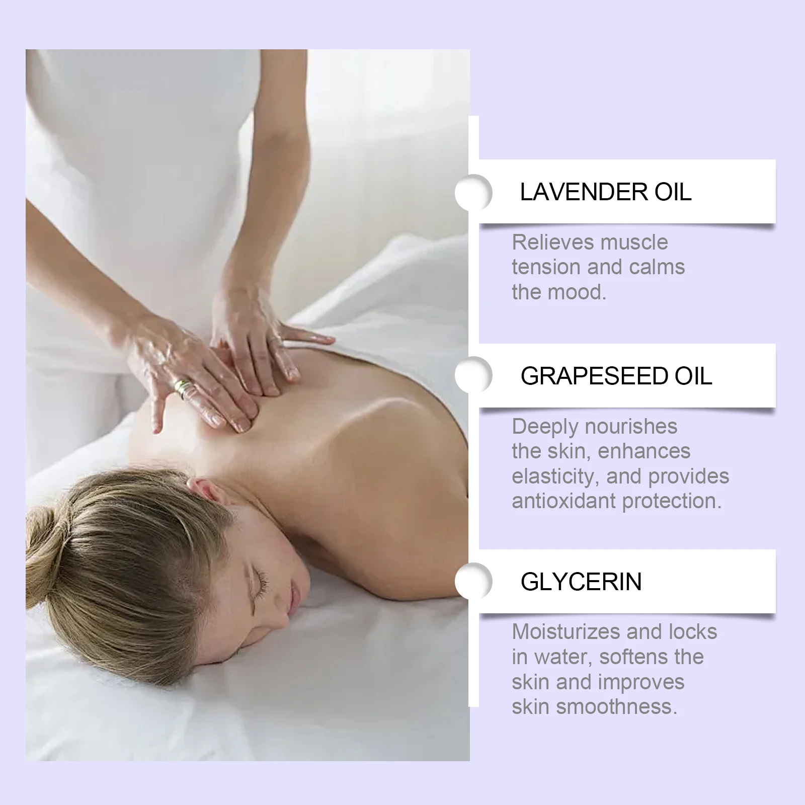 Natural Lavender Massage Oil for Body, Mild & Calming, Nourish Skin, Easy Absorb Aromatherapy Oil for Daily Care