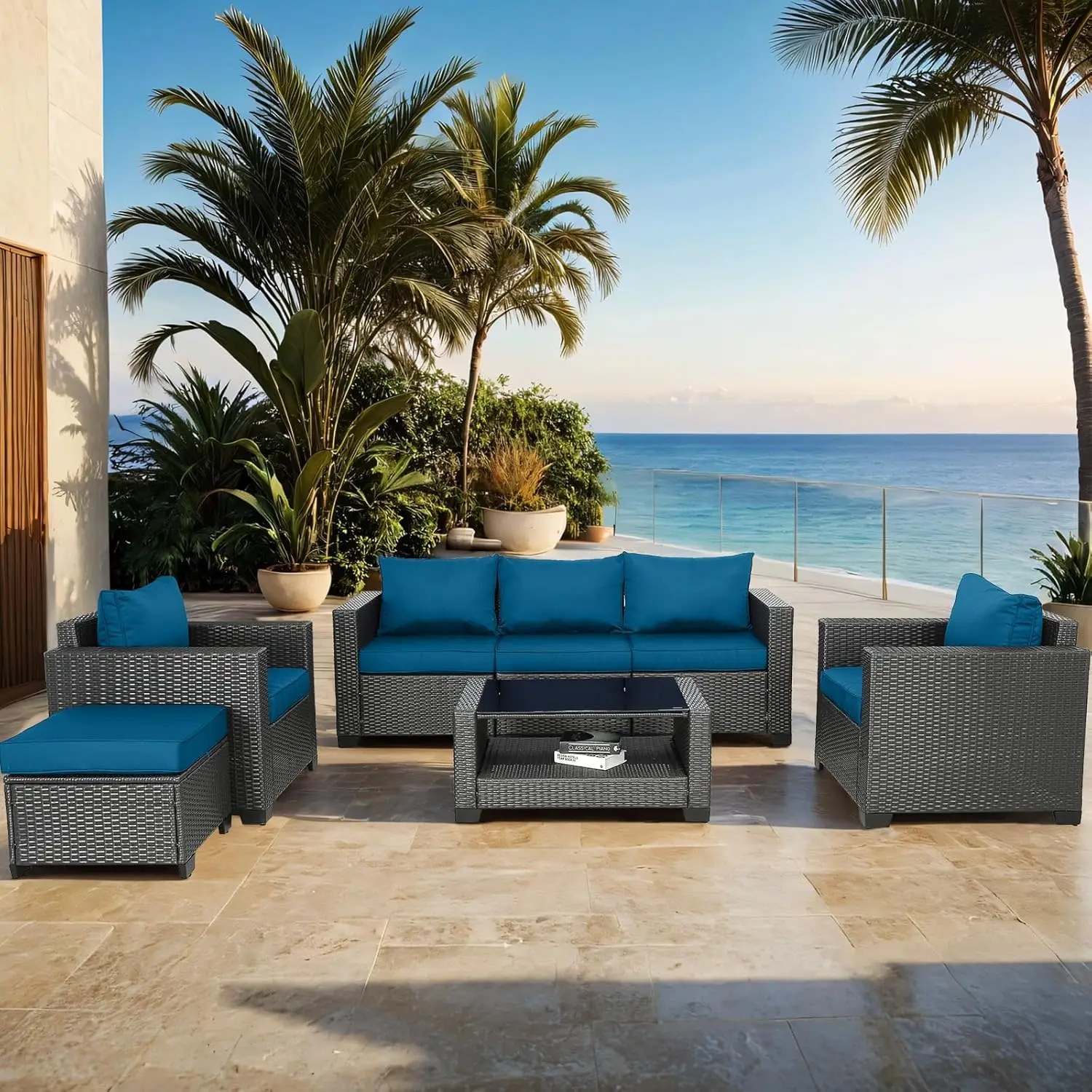 Outdoor Furniture Patio Furniture Sets, Wicker Patio Conversation Set, Outdoor Sectional for Backyard Law and Tea Table